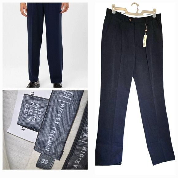 New Vintage Hickey Freeman Pleated Dress Thick Corduroy Pants Size 36x36 Navy‎